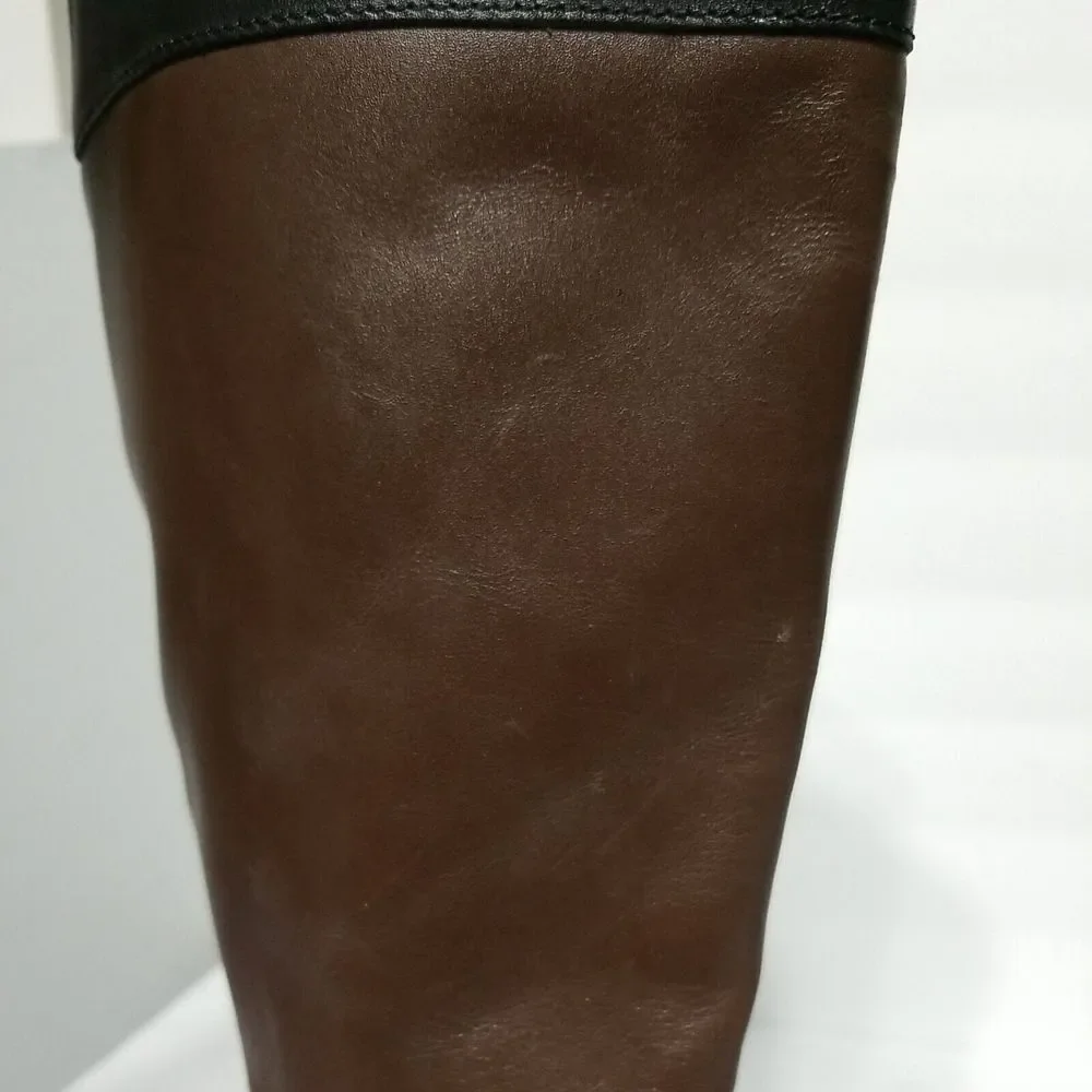 MICHAEL KORS Tall Fulton Black Brown Leather Harness Knee High Boots Women 5.5 M